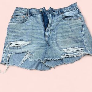 American Eagle Outfitters Light Blue Distressed Jean Shorts size 10 high waisted